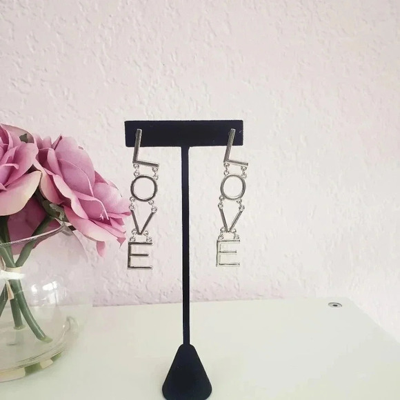 LOVE Post Dangle Earrings - Picture 1 of 1